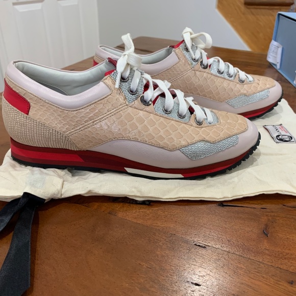 Lanvin Sneakers pink red silver python exotic lambskin lace up 39 us 9 Rose NWT - Picture 1 of 16
